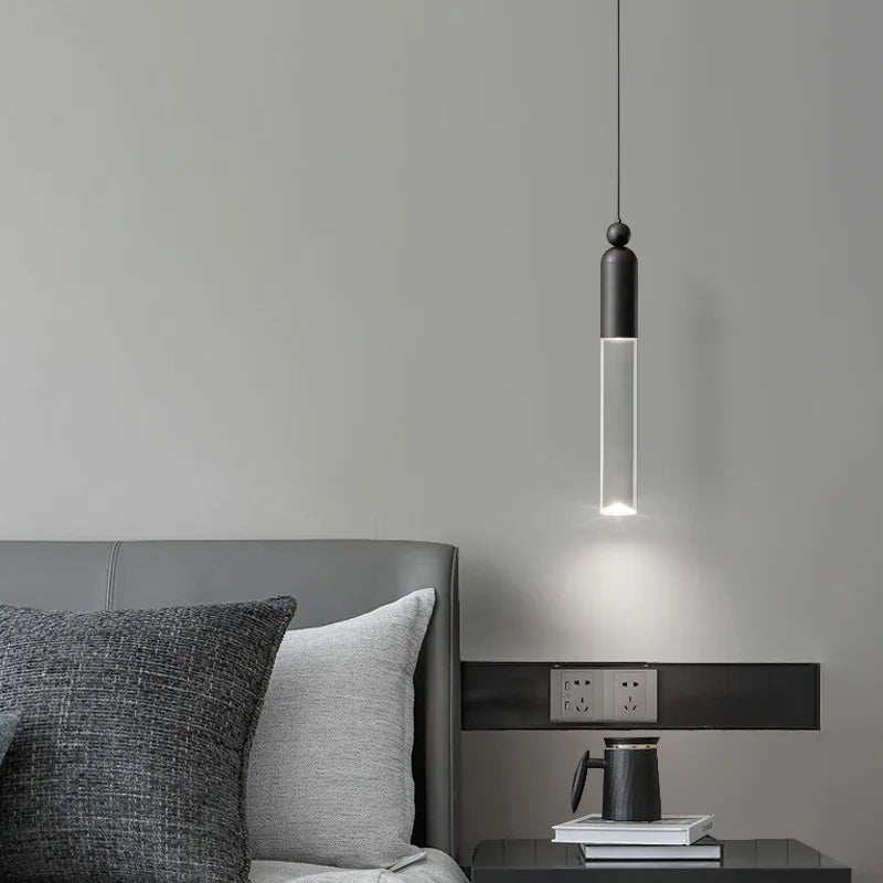 lustre led cylindrique en cuivre et acrylique transparent - vue 5 sur 8
