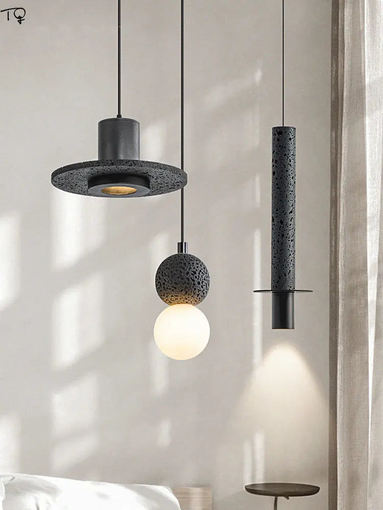 lampe suspendue moderne en pierre à trou noir idéale pour bar ou studio - vue 2 sur 9