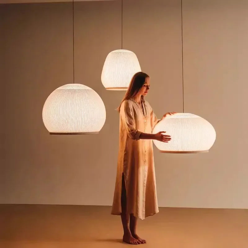 Spanish Designer Pendant Lamp Fabric Chandelier Suspension Hanging Light - vue 4 sur 9