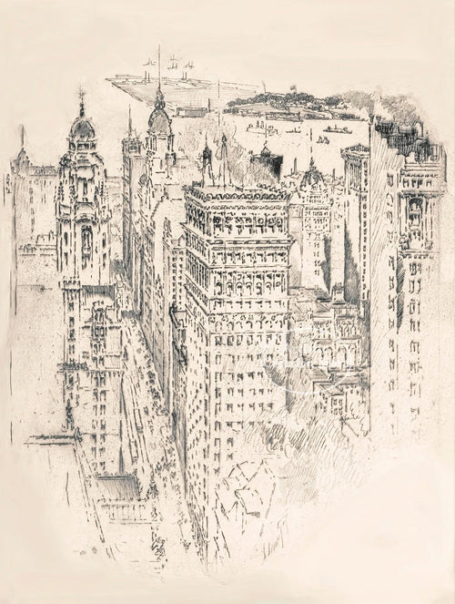 gratte-ciel vintage new york city dessin toile décor mural