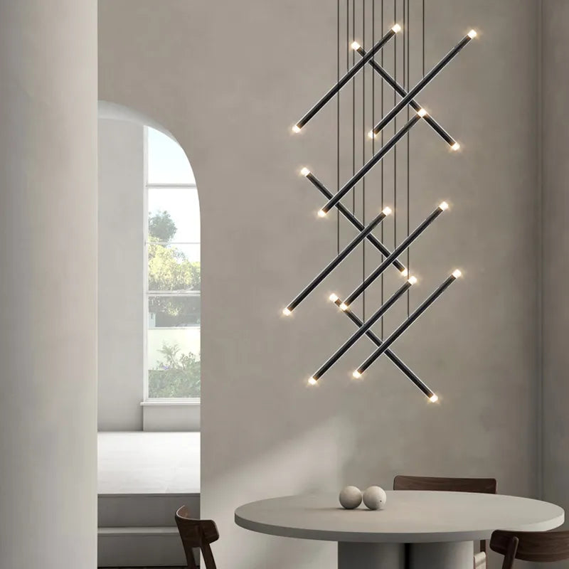 Lustre moderne LED lustre d'escalier lustre de salon longue colonne terrasse intérieure les couloirs Suspension de grenier - vue 6 sur 18