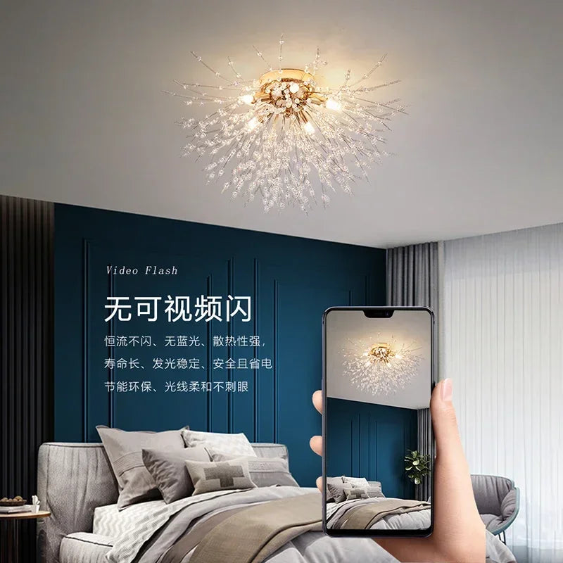 Modern Dandelion Crystal Pendant, Living Room, Dining Room, Bedroom Ceiling Light, Room Light, Fireball Decorative Light - vue 6 sur 12