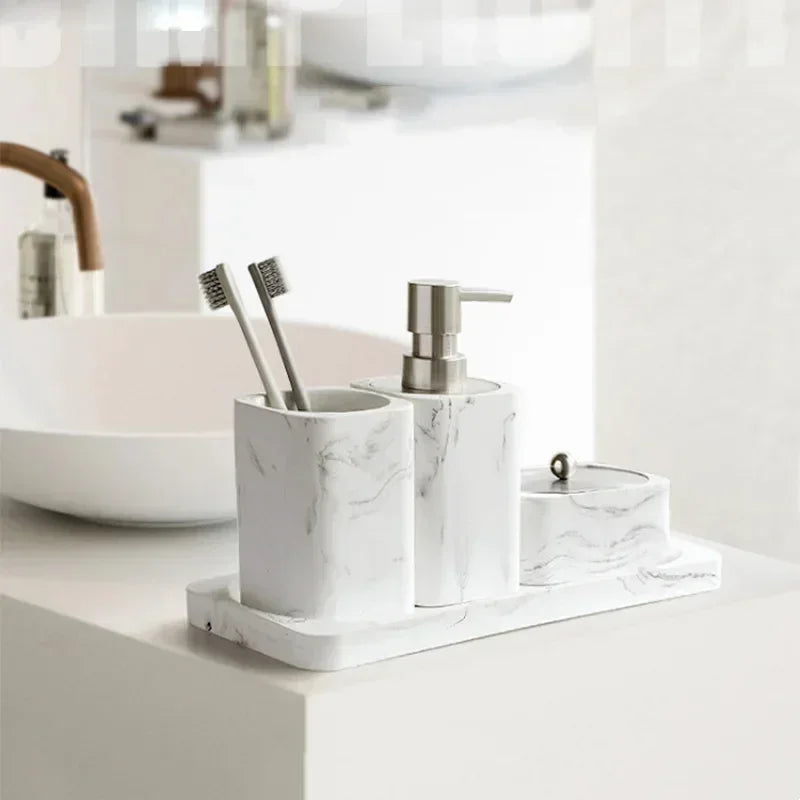 ensemble accessoires en résine et marbre pour salle de bain - vue 5 sur 12
