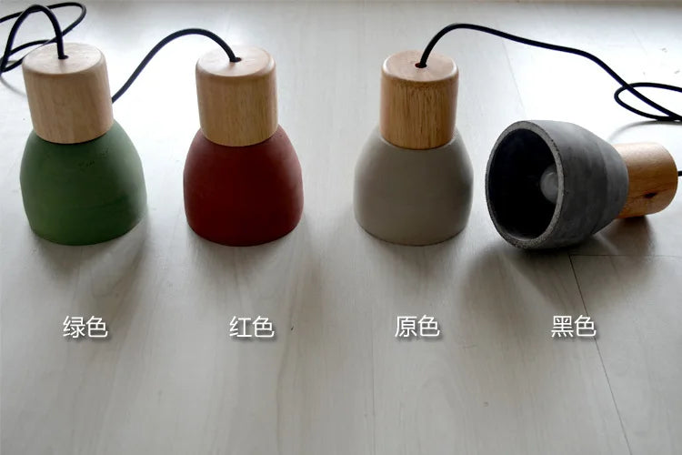 lampe led suspendue style nordique vintage en béton et bois - vue 7 sur 10