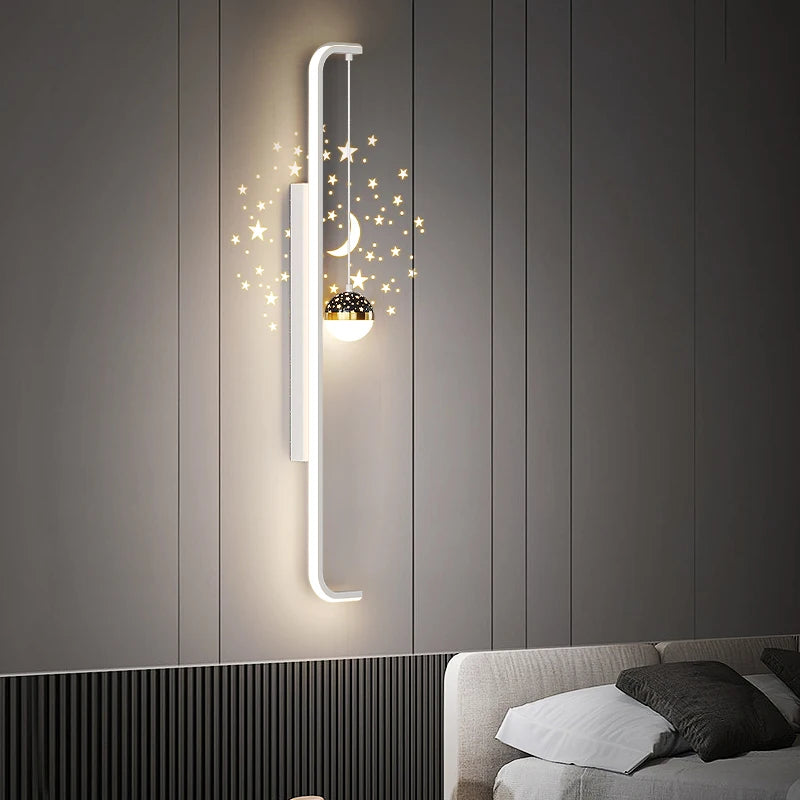 Modern Long Wall Lamps Living Room Wall Light TV Background Decorative Night Lights Black White Gold Star Projection AC 220V - vue 3 sur 17
