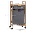 HOMCOM bamboo laundry hamper 2 removable cloth bags 42x35x84.5 cm