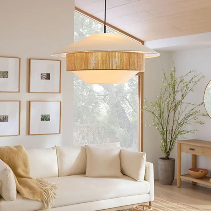 Hand-woven vintage wabi-sabi hemp rope pendant light - vue 4 sur 9