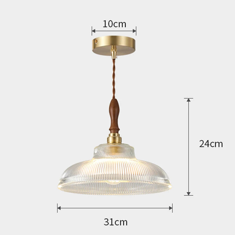 Suspension en verre pour salle à manger lustre d'îlot de cuisine moderne cuivre/bois Art Suspension lampe suspendue E27 Luminaire - vue 4 sur 10