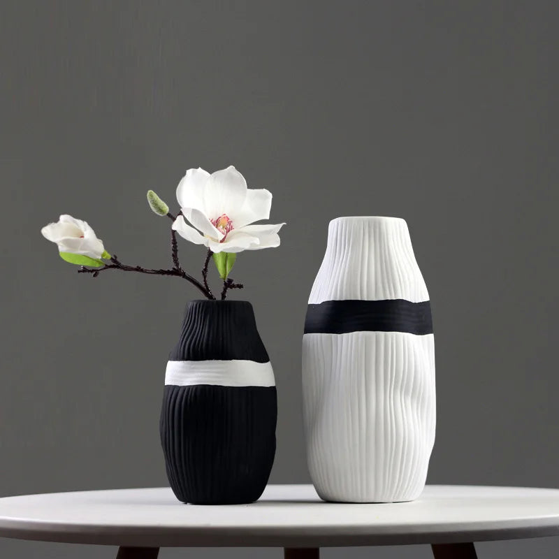 vase en céramique à rayures pour fleurs séchées décoratif - vue 2 sur 11