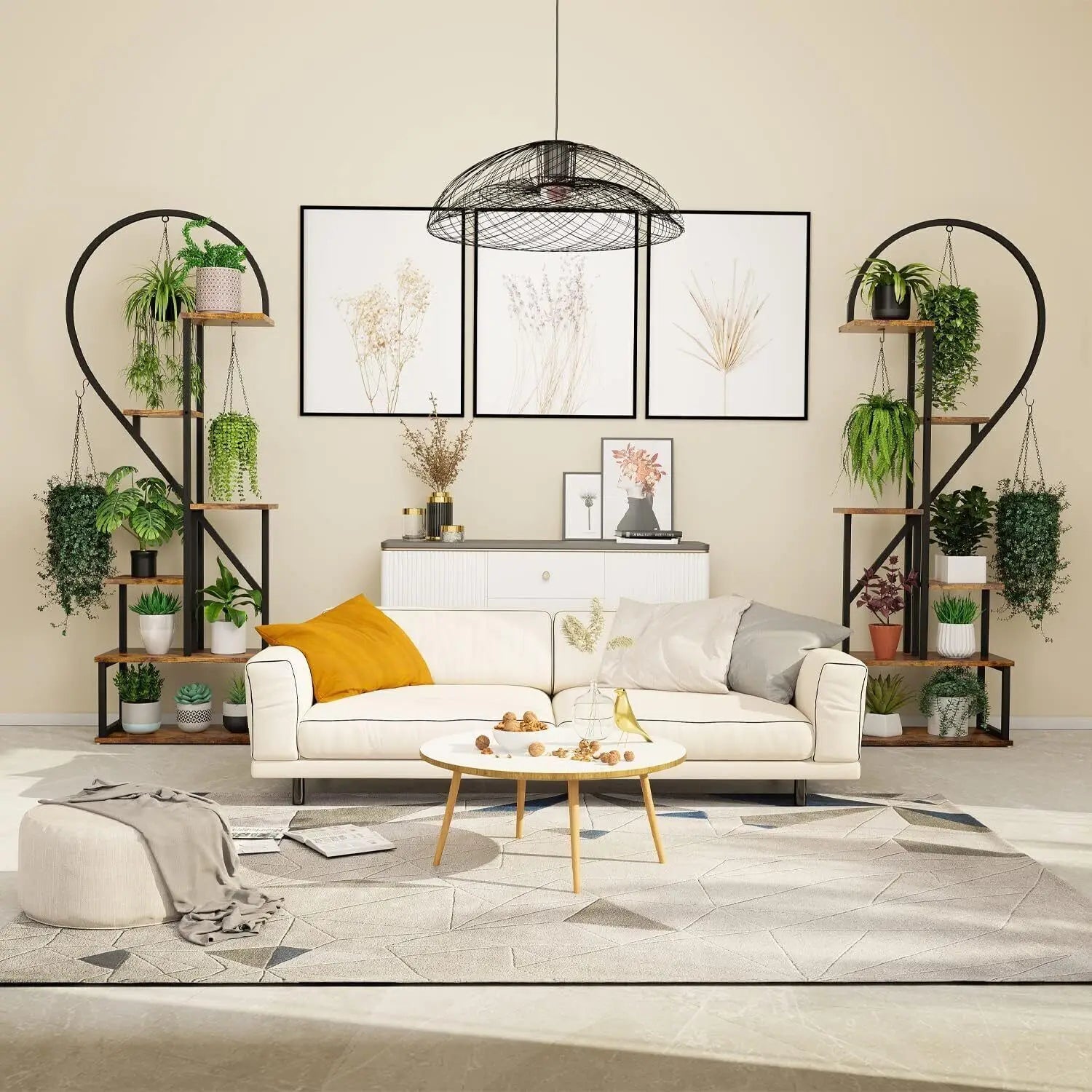 étagère en bois et métal pour plantes et fleurs en forme de cœur - vue 2 sur 7