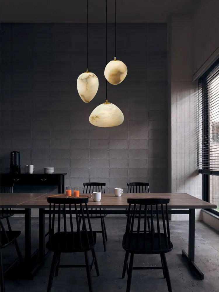 lustre suspendu en marbre géométrique design contemporain lumineux - vue 4 sur 12
