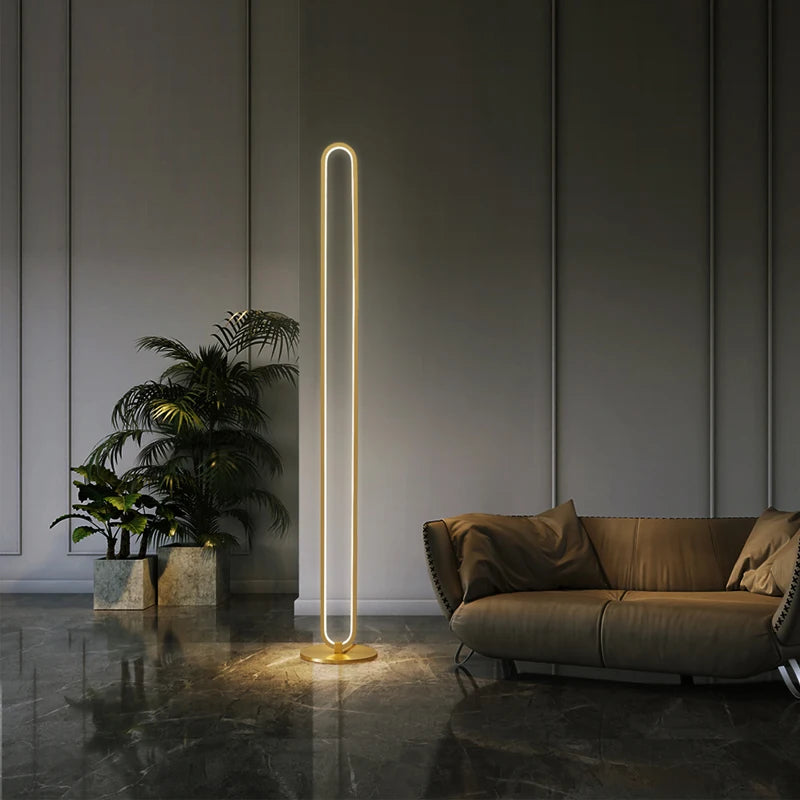 Minimalist copper LED floor lamp with 3 interchangeable Nordic decorations - vue 4 sur 7