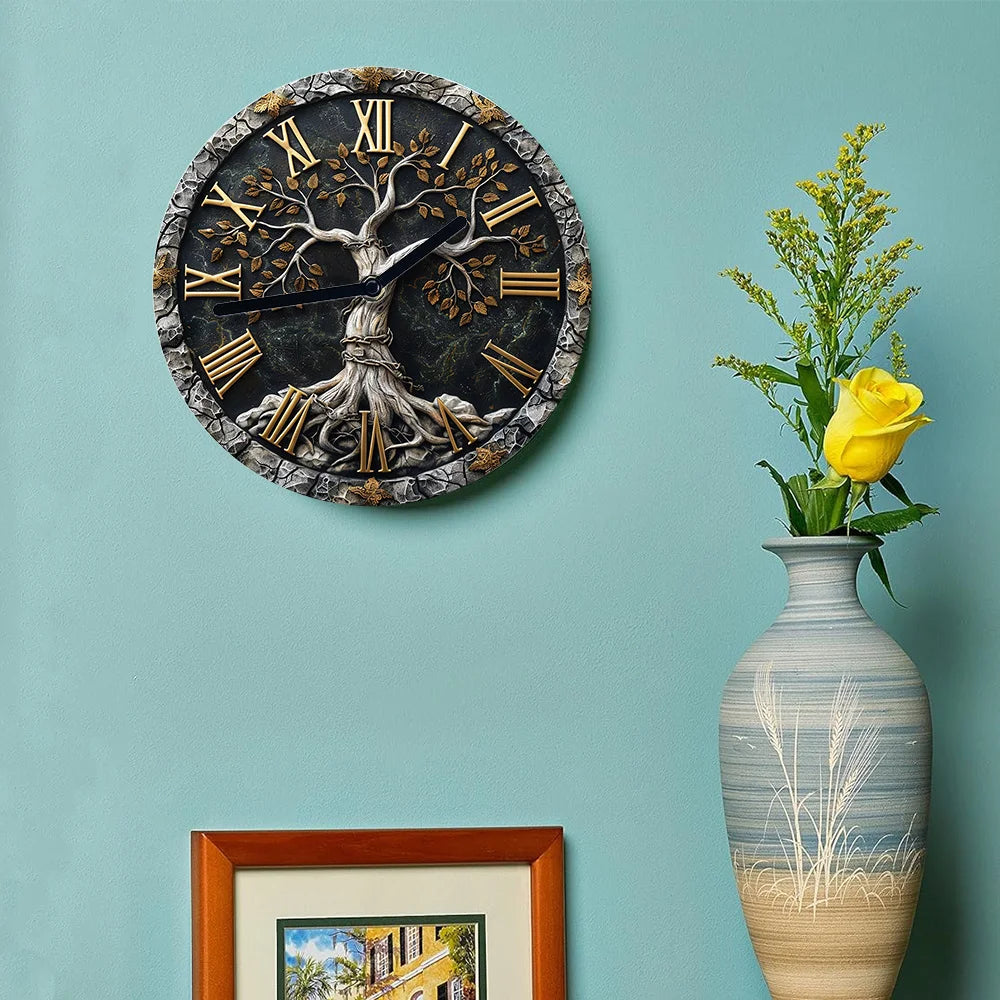 Tree of Life Silent Wall Clock,High-Definition 2D Print, Metal Art Decor with Sets for Home, Bedroom, Thanksgiving Day - vue 5 sur 7