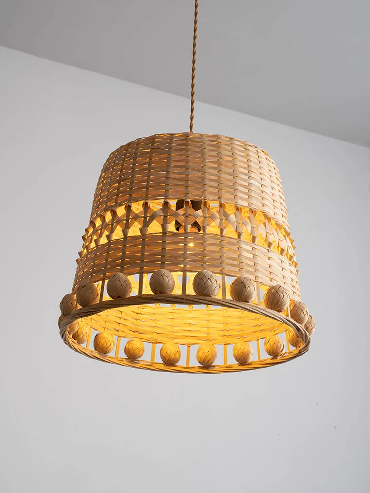 suspension en bambou et rotin style vintage nordique rustique - vue 6 sur 9