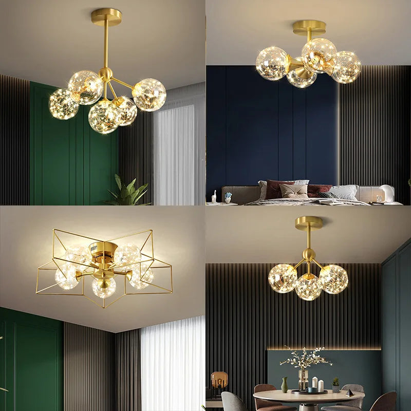lustre moderne minimaliste en cuivre avec abat-jour étoile led - vue 3 sur 23
