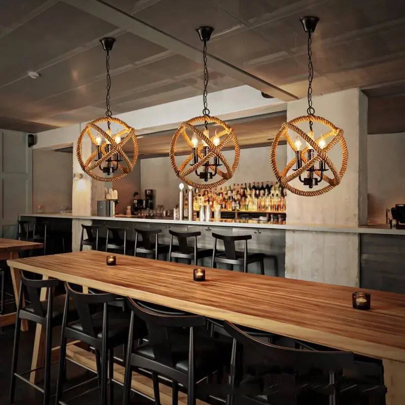 suspension en corde de chanvre style loft rétro pour café et restaurant - vue 6 sur 6