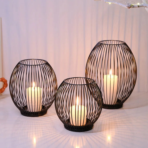 European Metal Lantern Candlestick,Arts and crafts ornaments,Gold Black Candle Holder,Home Decoration - vue 5 sur 11