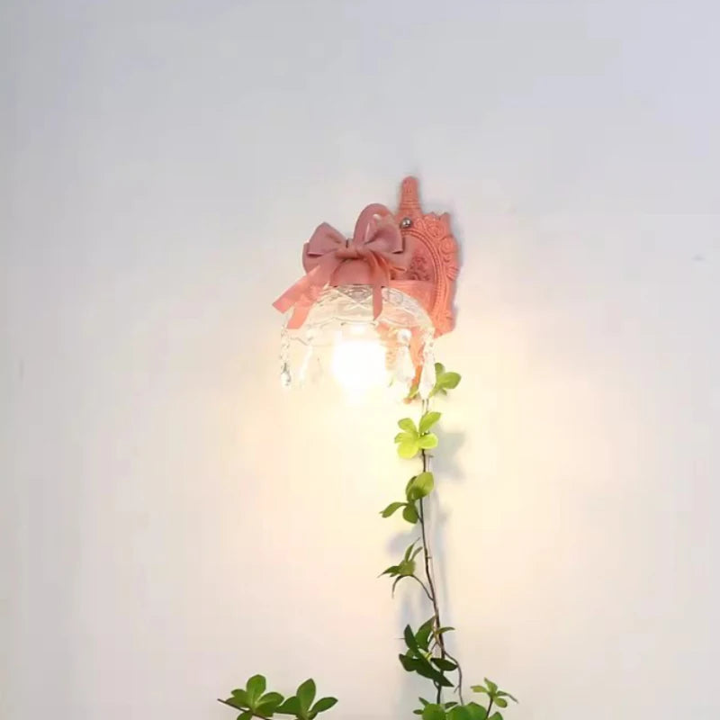 applique murale princesse en verre cristal avec nœud rose - vue 5 sur 8