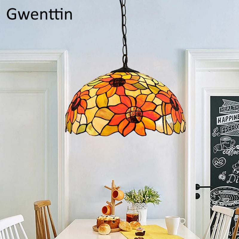 suspension en verre teinté style tiffany pour décoration moderne - vue 7 sur 14