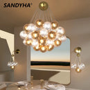 SANDYHA Lamparas modermas de techo Lampe de lustre boule de verre multicolore lumière LED ferronnerie Art lampara pour chambre salle à manger