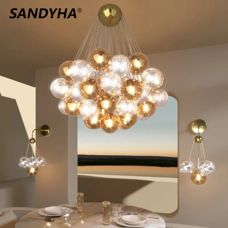 SANDYHA Lamparas modermas de techo Lampe de lustre boule de verre multicolore lumière LED ferronnerie Art lampara pour chambre salle à manger - vue 2 sur 14