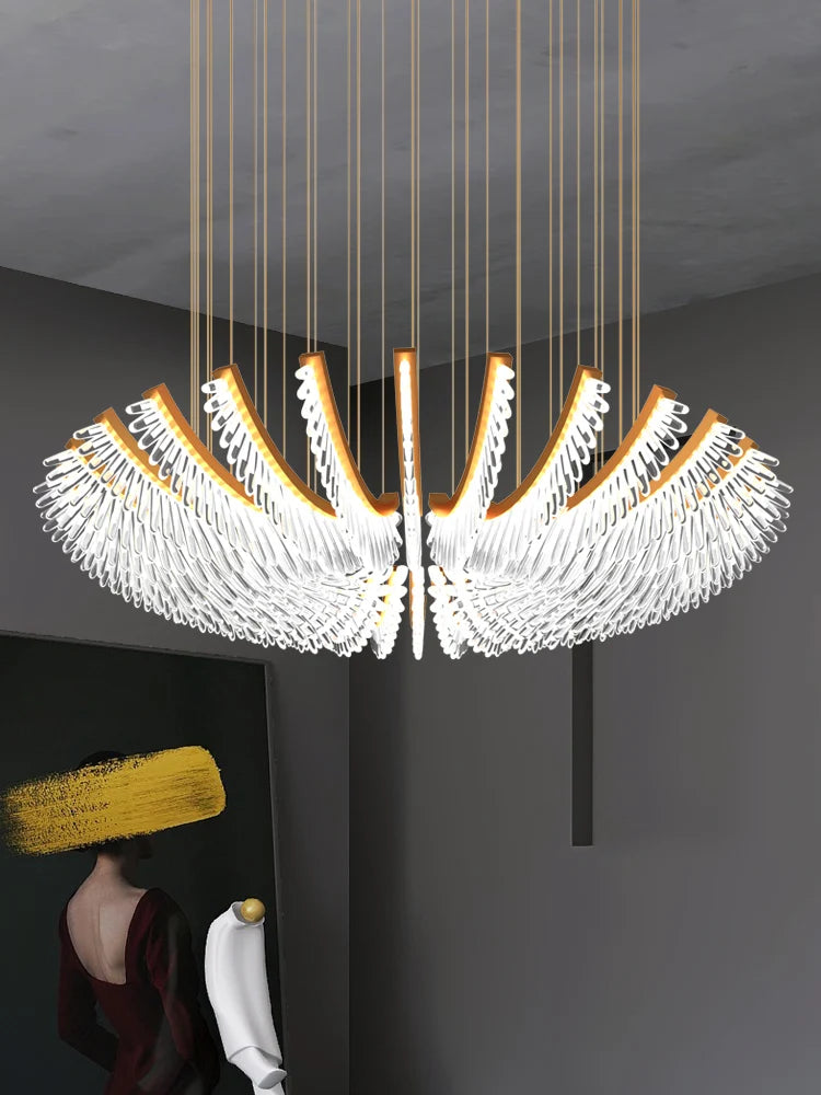 lustre de luxe postmoderne acrylique plume design nordique - vue 4 sur 9