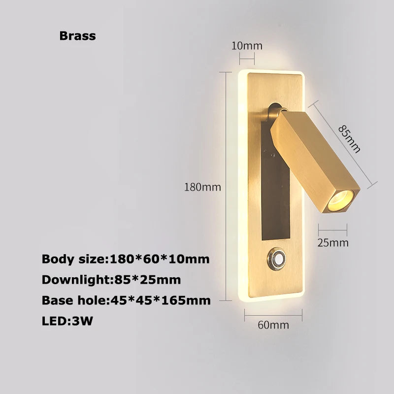 applique murale led rotative en laiton avec interrupteur usb - vue 11 sur 23