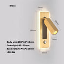 LED Brass Black Wall Lamp Wall Light Wall Sconce Wall Mounted Reading Light with Switch and USB Port, Rotatable For Bedroom