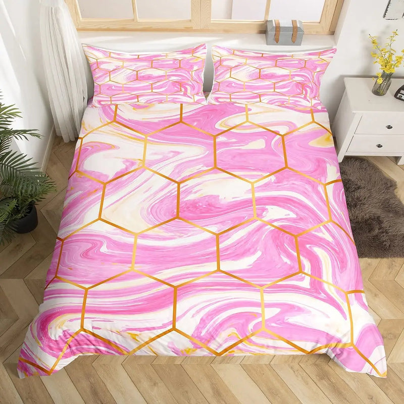 parure de lit 3d marbre nordique blanc rose 1 et 2 places