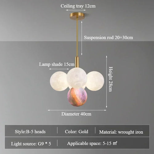 Modern Moon Bubble Pendant, Living Room Dining Room Home Decoration Lighting, LED Pendant - vue 9 sur 10