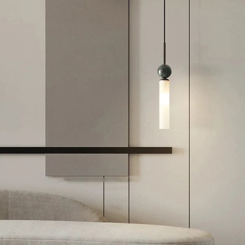 Suspension design en marbre naturel et cuivre cordon réglable