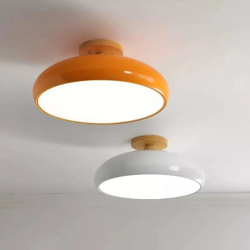 Vintage LED wooden ceiling light nordic orange PVC round fixture - vue 2 sur 10