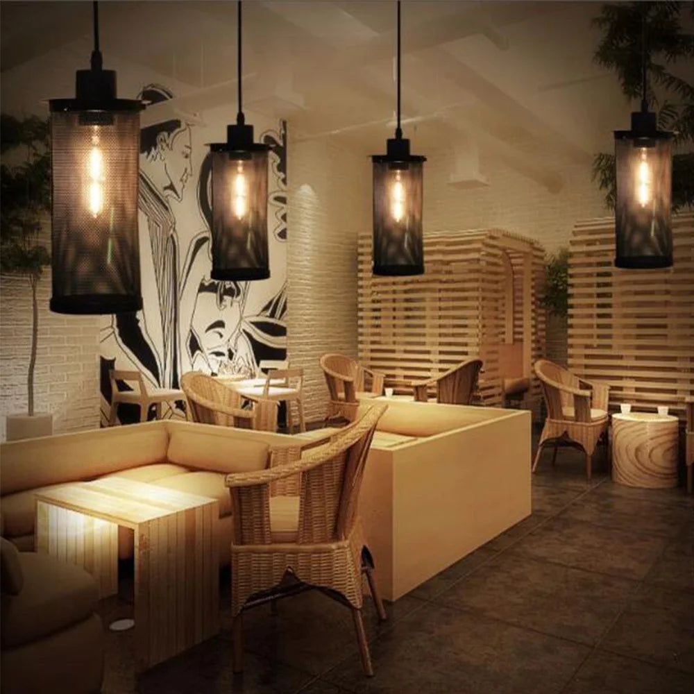 E27 Industrial Cage Ceiling Pendant Light,Wire Cage Loft Pendant Lamp Shade Small Hanging Lighting Fixture - vue 5 sur 6