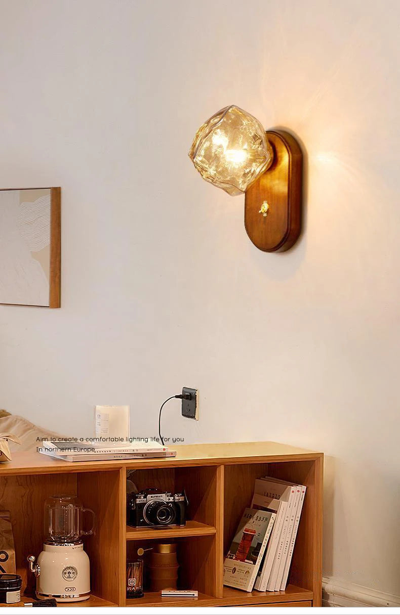 applique murale moderne en bois design nordique avec éclairage led - vue 6 sur 9