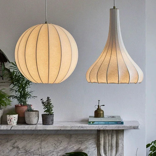 Nordic wabi sabi LED pendant light for living room, minimalist silk chandelier for bar, dining room, bedroom, loft - vue 3 sur 8