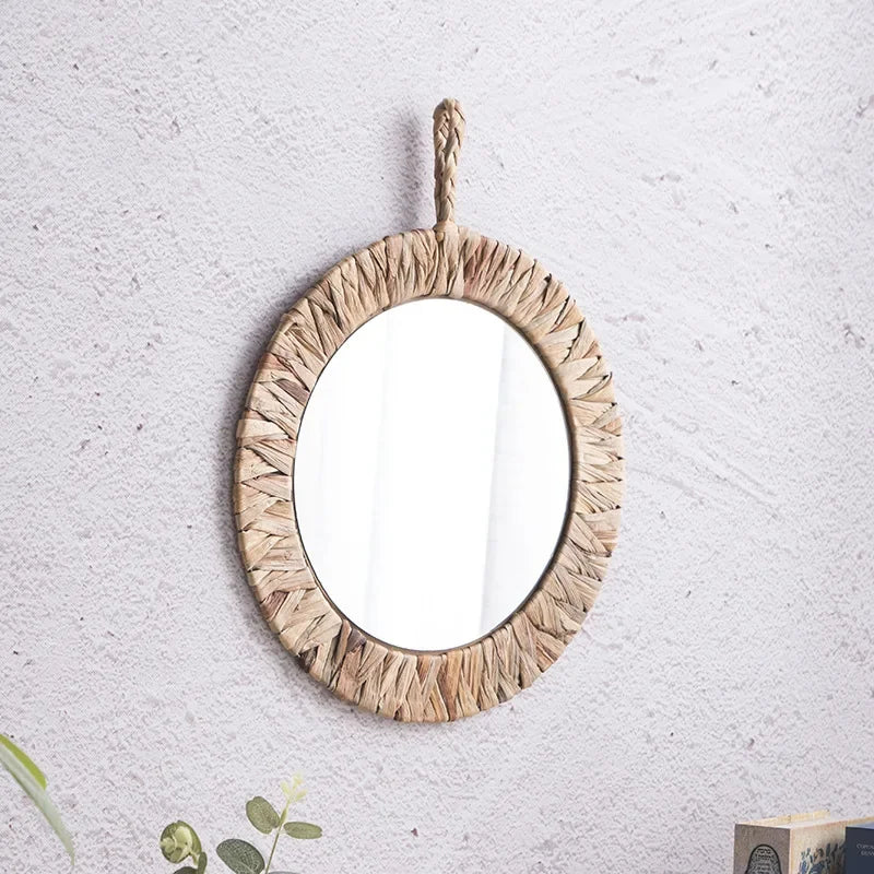 miroir tissé rétro en rotin pour décoration murale - vue 5 sur 6