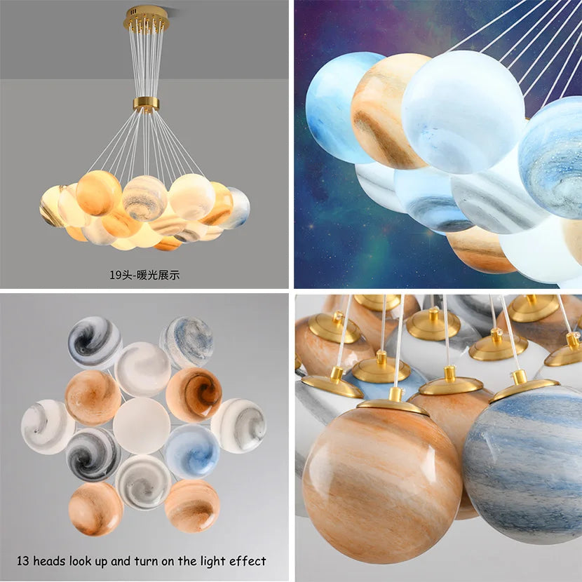sandyha lustre nordique led planètes boule de verre forme lunaire - vue 6 sur 12