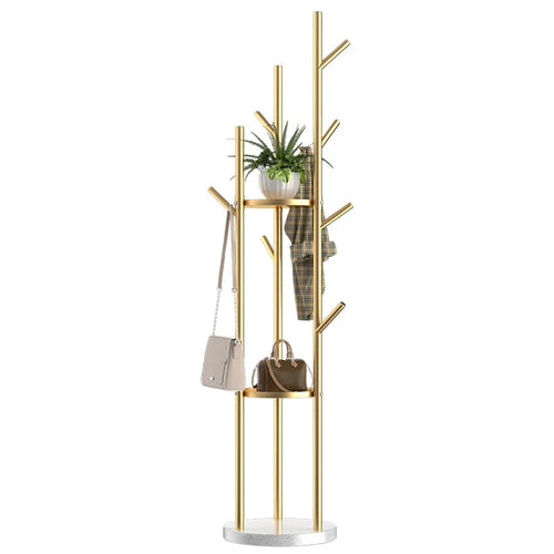 Marble Metal Clothes Coat Rack Clothing Rack Stand 3 Storage Shelves and Hooks, Enterway Hall Tree for Hanging Jackets, Hats,Bag - vue 3 sur 6