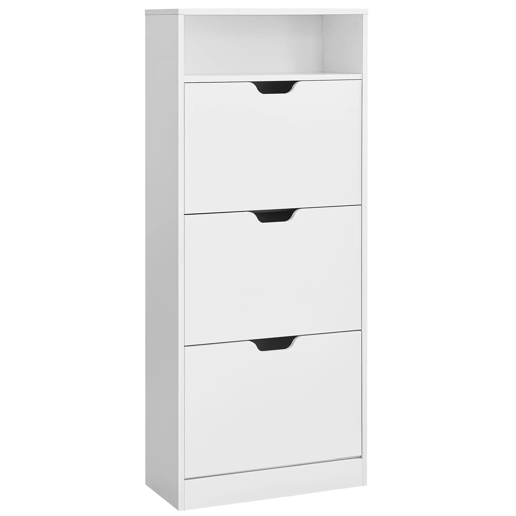 Shoe Cabinet with 3 Hinged Doors, Open Compartment, Adjustable Divider, 14 to 18 Pairs, 24 x 60 x 139 cm, Brown - vue 8 sur 8