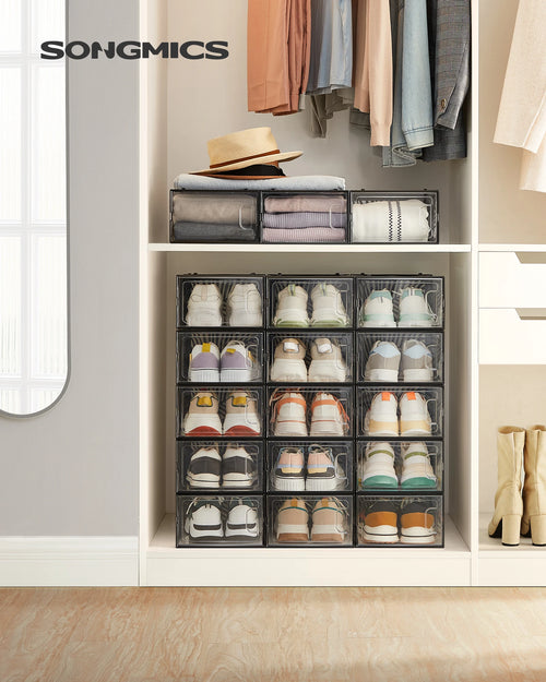 SONGMICS Clear Shoe Boxes, Shoe Storage Organsiers, Stackable, Breathable, and Foldable, Display Trainers, High Heels - vue 2 sur 9