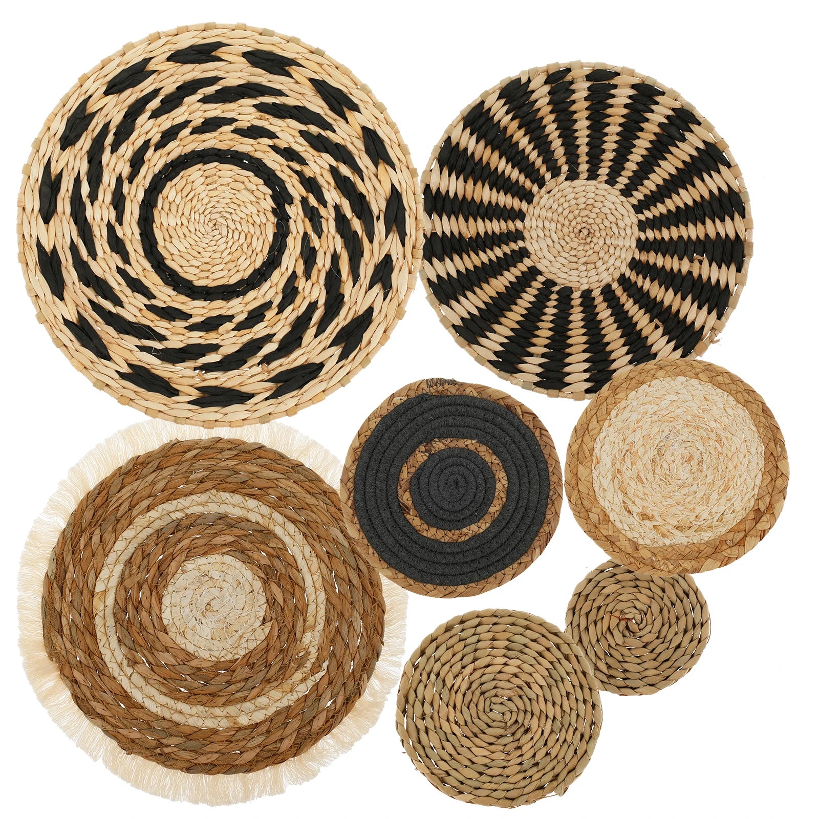 7 Pack Boho Wall Basket Decor, Hanging Woven Wall Basket Decor, Seagrass Rattan Wicker Boho Wall Decor, Round Wall Art