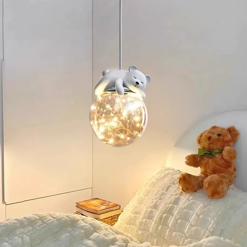 lustre led pour enfants avec ours blanc et lapin - vue 5 sur 14