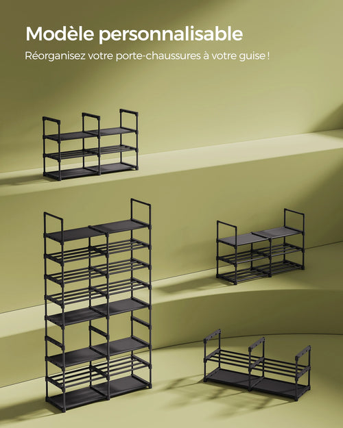 SONGMICS Adjustable Shoe Rack, 8-Tier Shoe Organizer, Shoe Storage Shelf, Steel Tubes and Non-Woven Fabric, Holds up to 32 Pairs - vue 3 sur 7