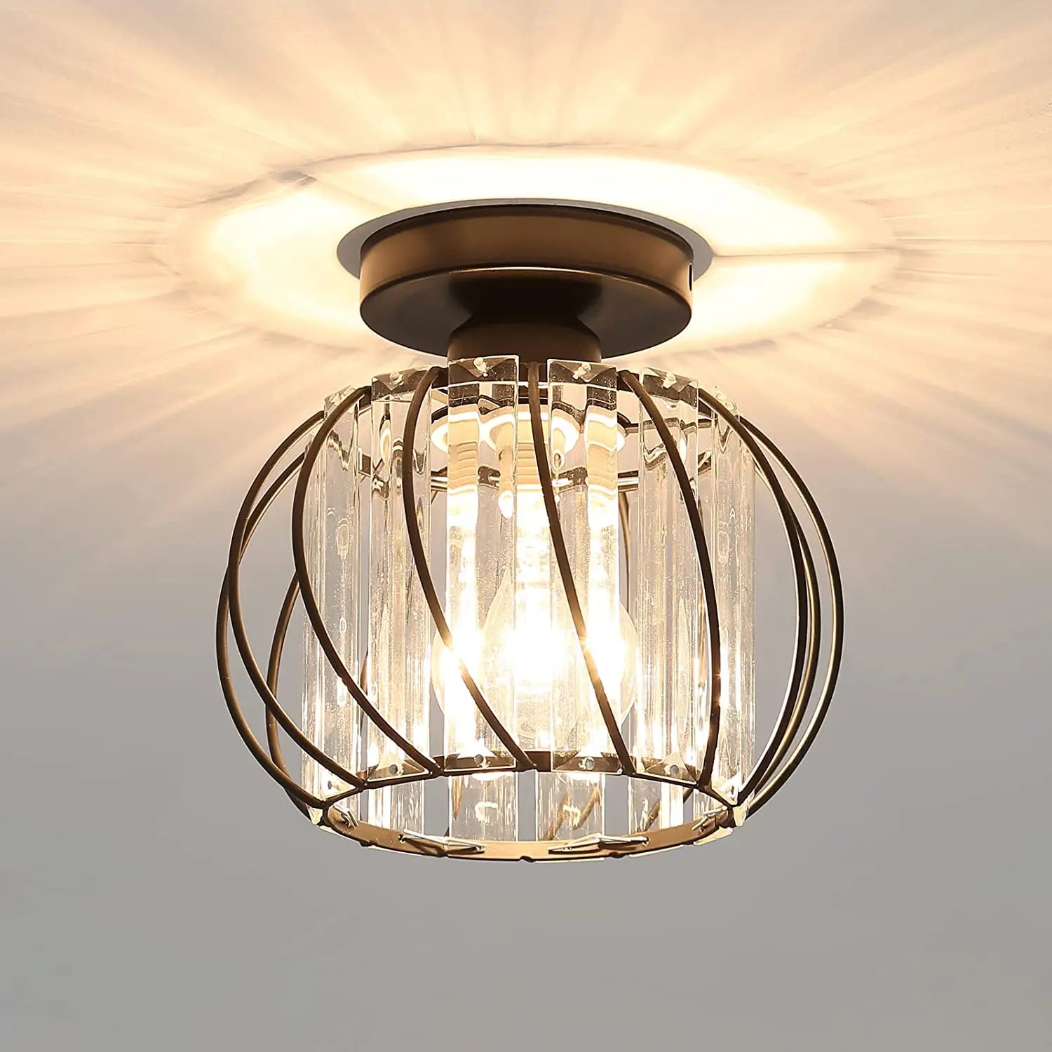 plafonnier moderne en cristal avec éclairage industriel led - vue 6 sur 8