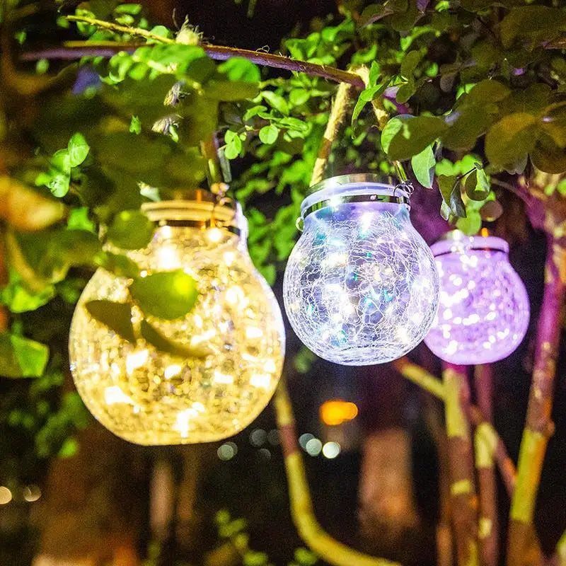 lampe solaire suspendue en verre craquelé pour jardin et extérieur - vue 3 sur 9