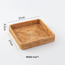 Handwoven Rattan Storage Basket Square Wicker Tray Picnic Basket Bread Food Plate Fruit Cake, Sundries Box, Home Desk Decoration