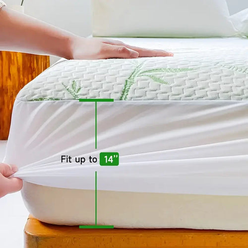 1pc Waterproof Bamboo Mattress Cover (Without Pillowcase), Cooling & Breathable Fitted Bed Sheet With 6-14inches Deep Pocket - vue 6 sur 7