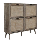 Shoe Cabinet Retro Country House Style, with 4 Rattan Flaps, Wooden Shoe Rack, Shoe Storage Chest for 20-36 Pairs of Shoes