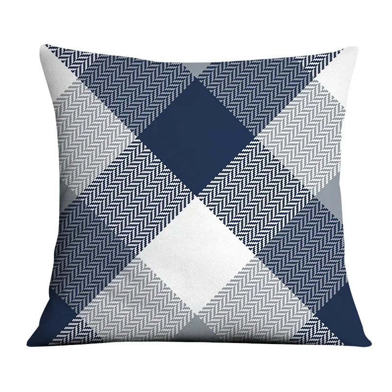 housse de coussin motif géométrique bleu foncé pour décoration intérieure