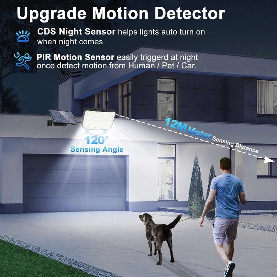 256 LED lumière solaire extérieure Super lumineux projecteurs avec télécommande IP65 étanche 3 Modes applique murale pour la décoration de jardin - vue 8 sur 8